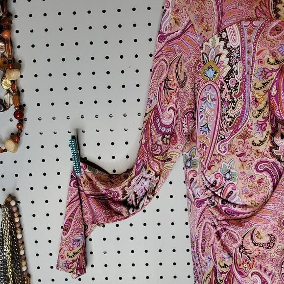 Beautiful Multicolor Pink Paisley Floral Print Blouse MATERNITY Announcements XL - Picture 4 of 7